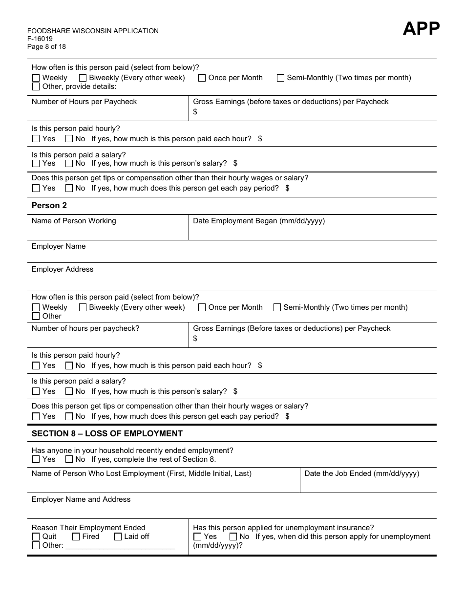 Form F-16019 Wisconsin Foodshare Application - Wisconsin, Page 8