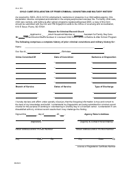 Document preview: Form OLA103 Child Care Declaration of Prior Criminal Conviction and Military History - South Dakota