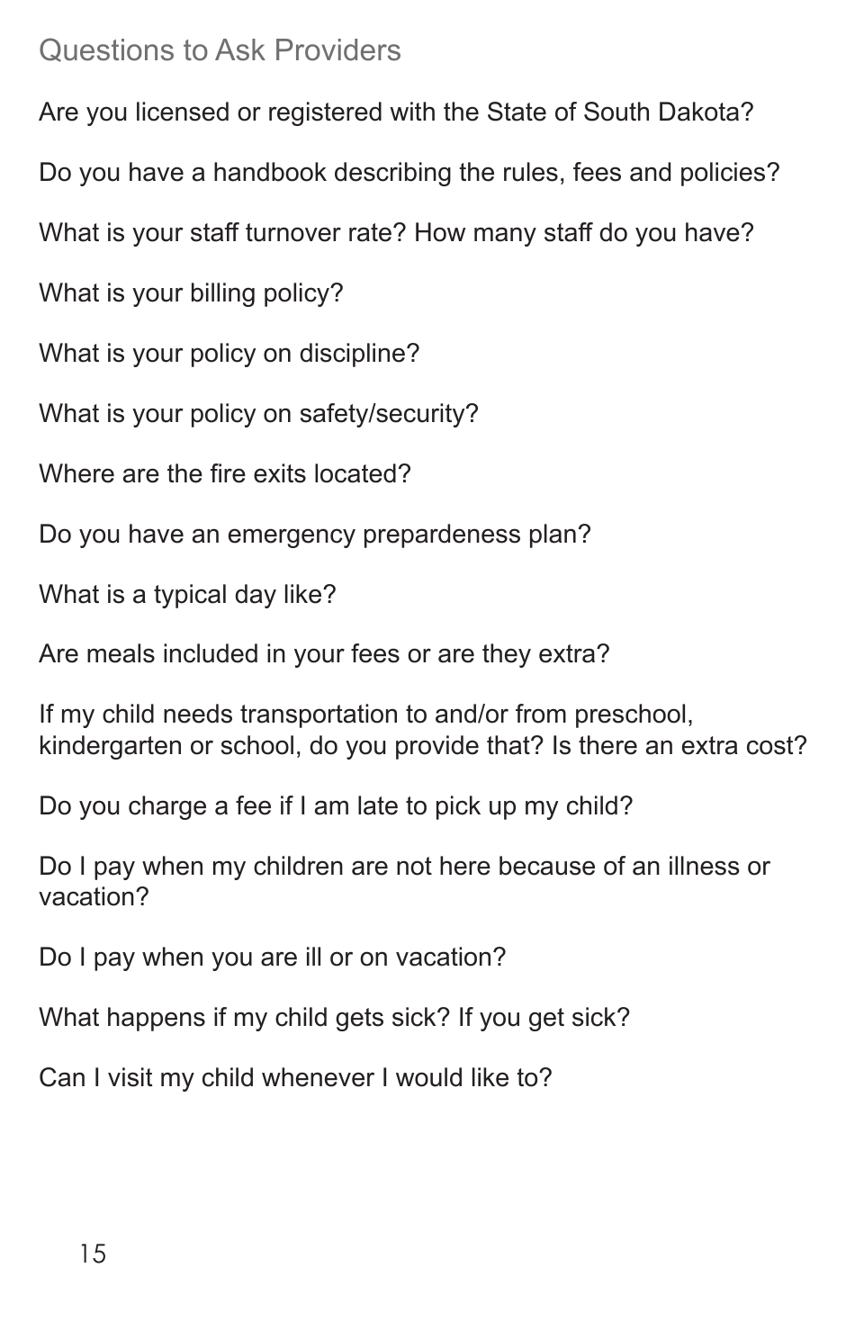 Form CCS-14 Choosing Child Care Handbook - South Dakota, Page 16