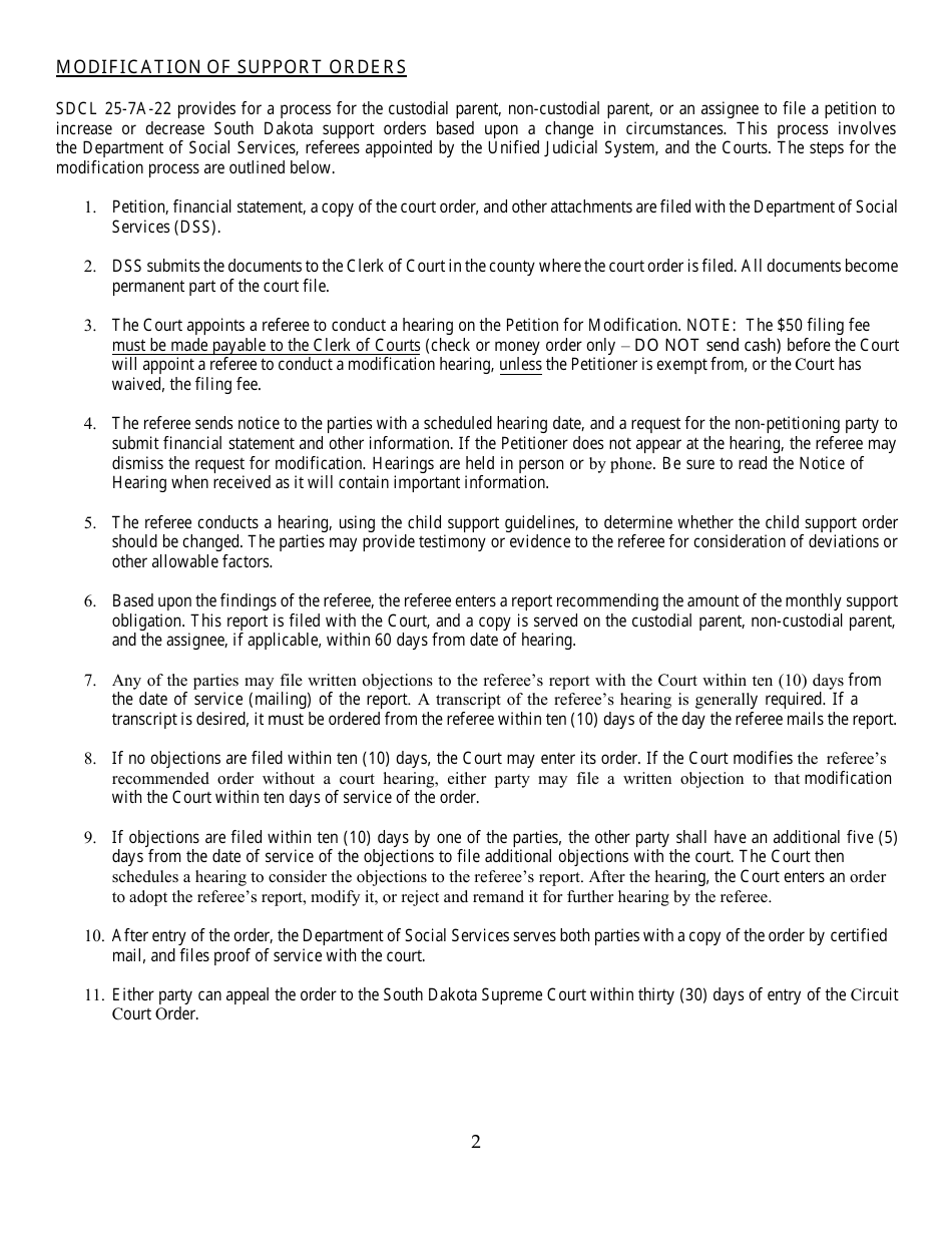 Form DSS-SE-415 Petition for Modification Form - South Dakota, Page 2