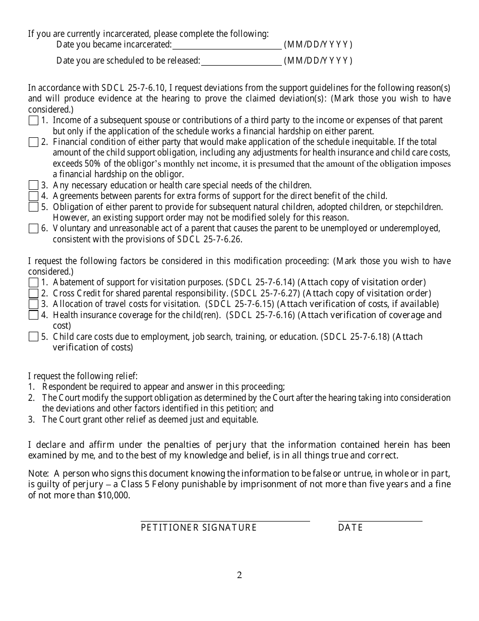Form DSS-SE-415 Petition for Modification Form - South Dakota, Page 5