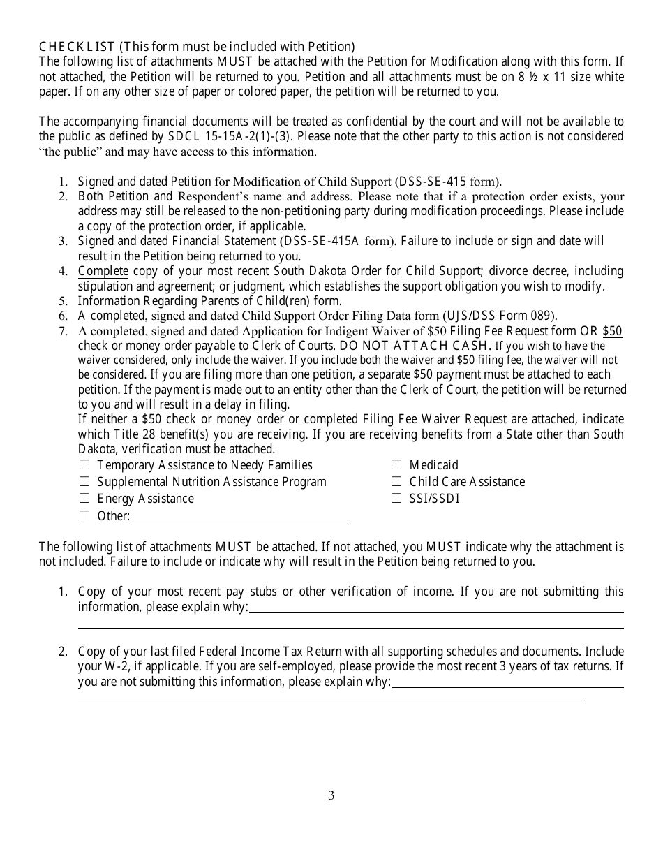Form DSS-SE-415 Petition for Modification Form - South Dakota, Page 6