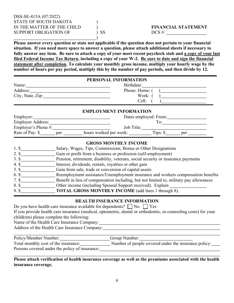 Form DSS-SE-415 Petition for Modification Form - South Dakota, Page 9