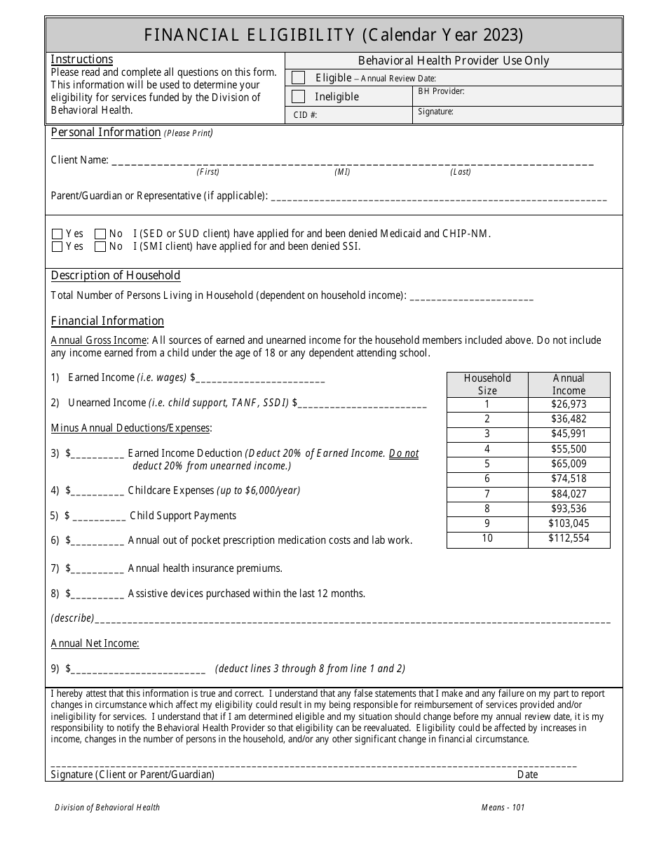 2023 South Dakota Financial Eligibility Download Printable PDF