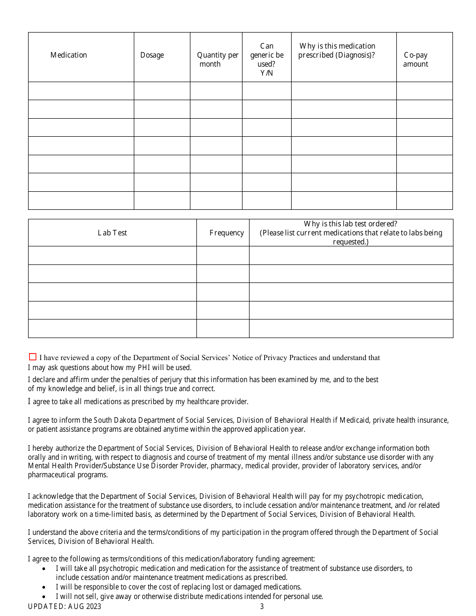 New Application - Indigent Medication Program - South Dakota, Page 3