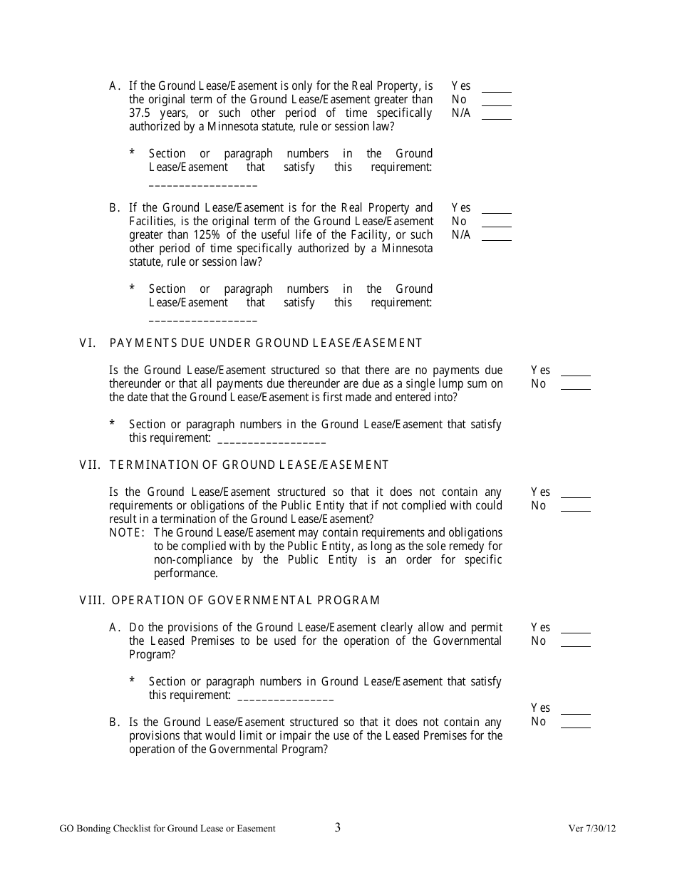 G. O. Compliance Checklist for Ground Lease or Easement - Minnesota, Page 3