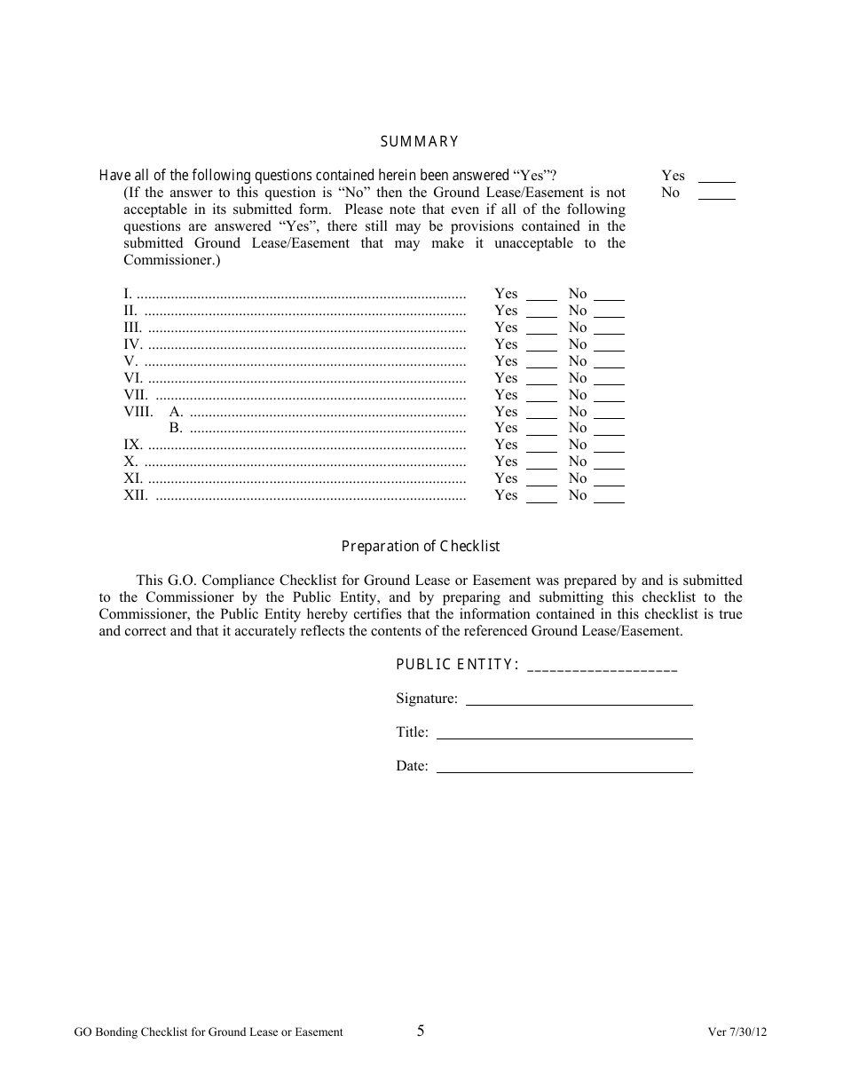 G. O. Compliance Checklist for Ground Lease or Easement - Minnesota, Page 5