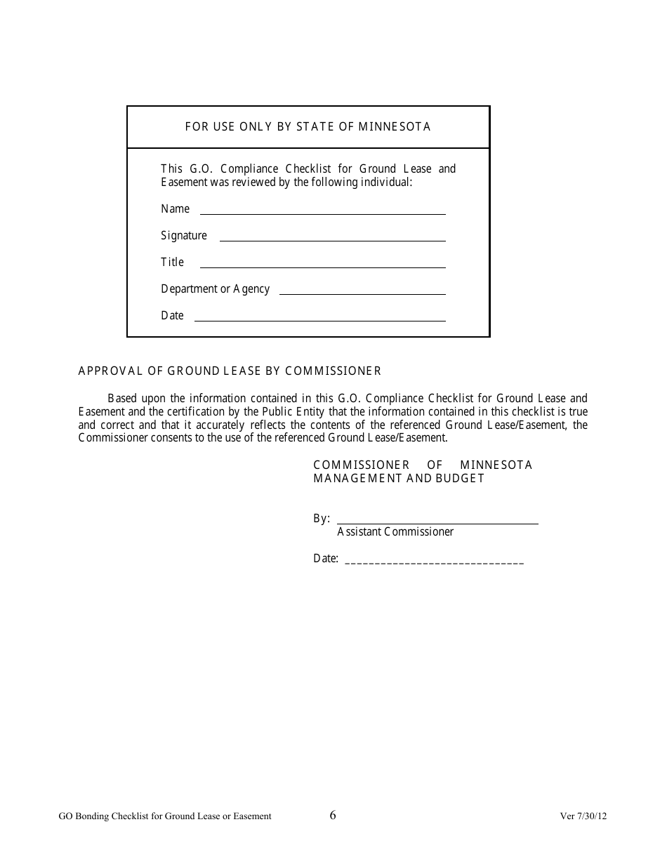 G. O. Compliance Checklist for Ground Lease or Easement - Minnesota, Page 6