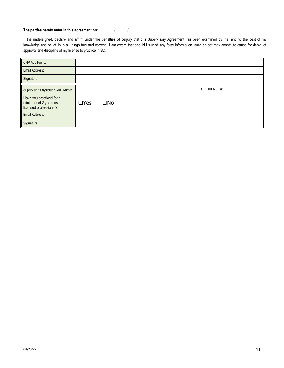 Certified Nurse Practitioner Licensure by Examination Application - South Dakota, Page 11