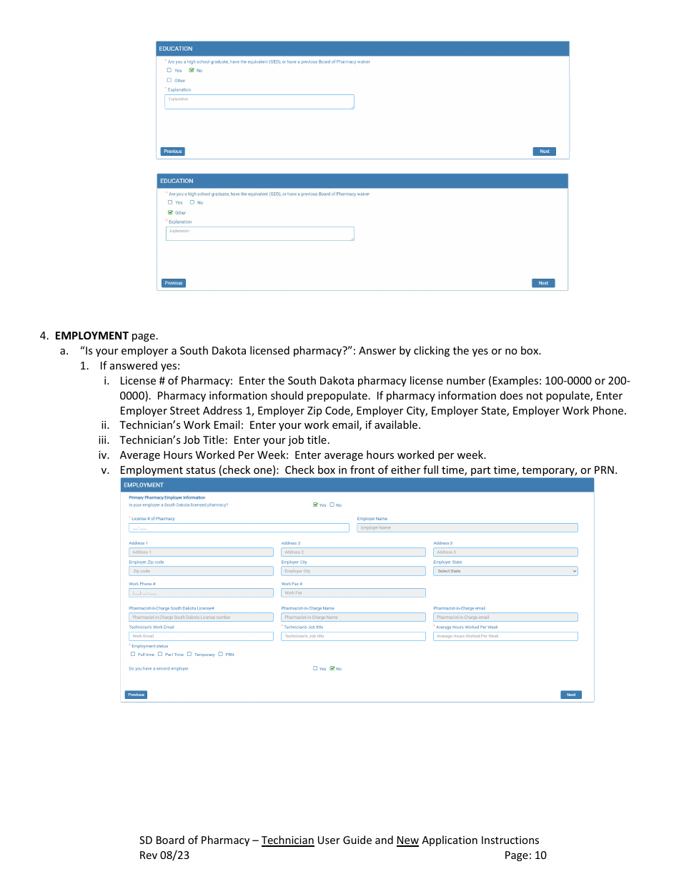 SD Board of Pharmacy - Technician User Guide and New Application Instructions - South Dakota, Page 11