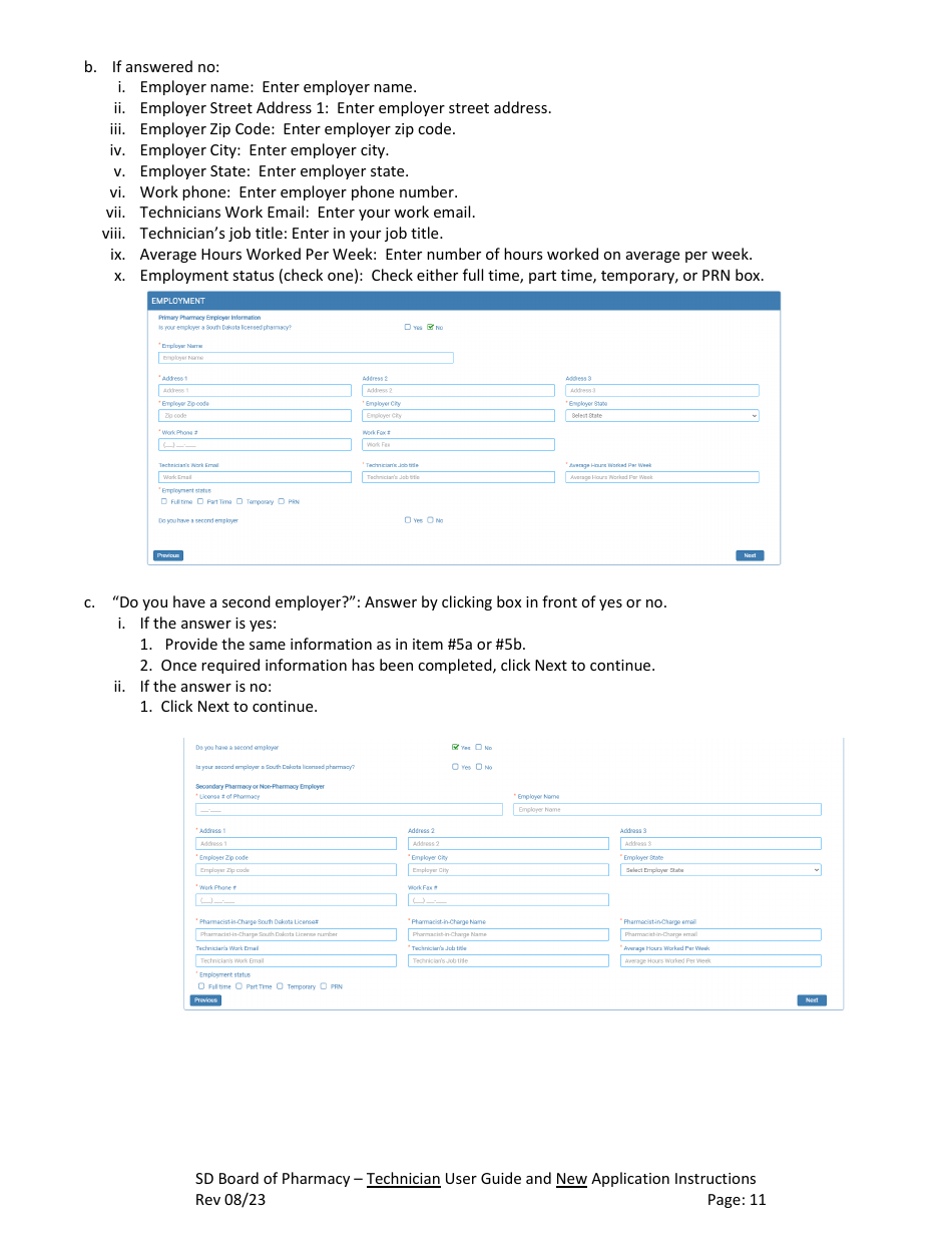 SD Board of Pharmacy - Technician User Guide and New Application Instructions - South Dakota, Page 12