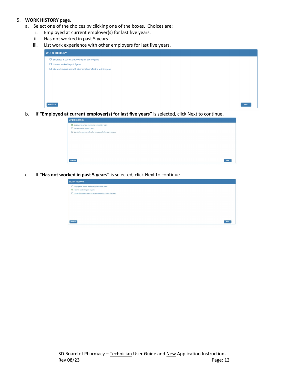 SD Board of Pharmacy - Technician User Guide and New Application Instructions - South Dakota, Page 13