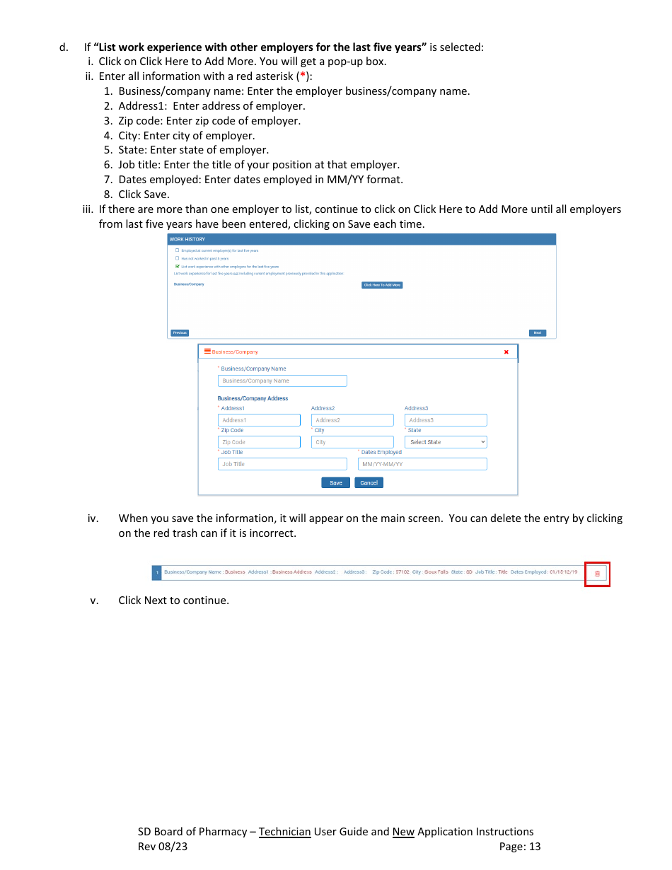 SD Board of Pharmacy - Technician User Guide and New Application Instructions - South Dakota, Page 14