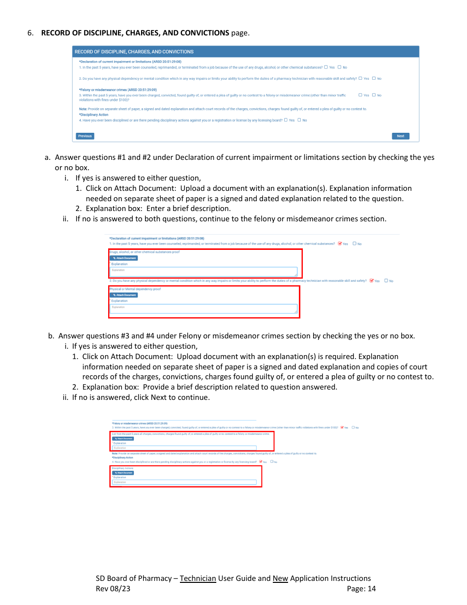 SD Board of Pharmacy - Technician User Guide and New Application Instructions - South Dakota, Page 15