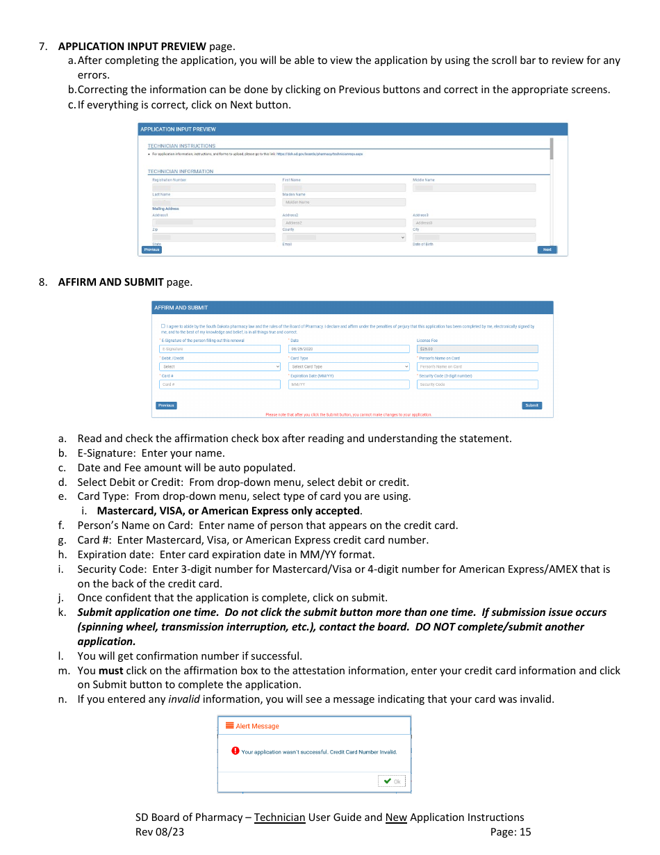 SD Board of Pharmacy - Technician User Guide and New Application Instructions - South Dakota, Page 16