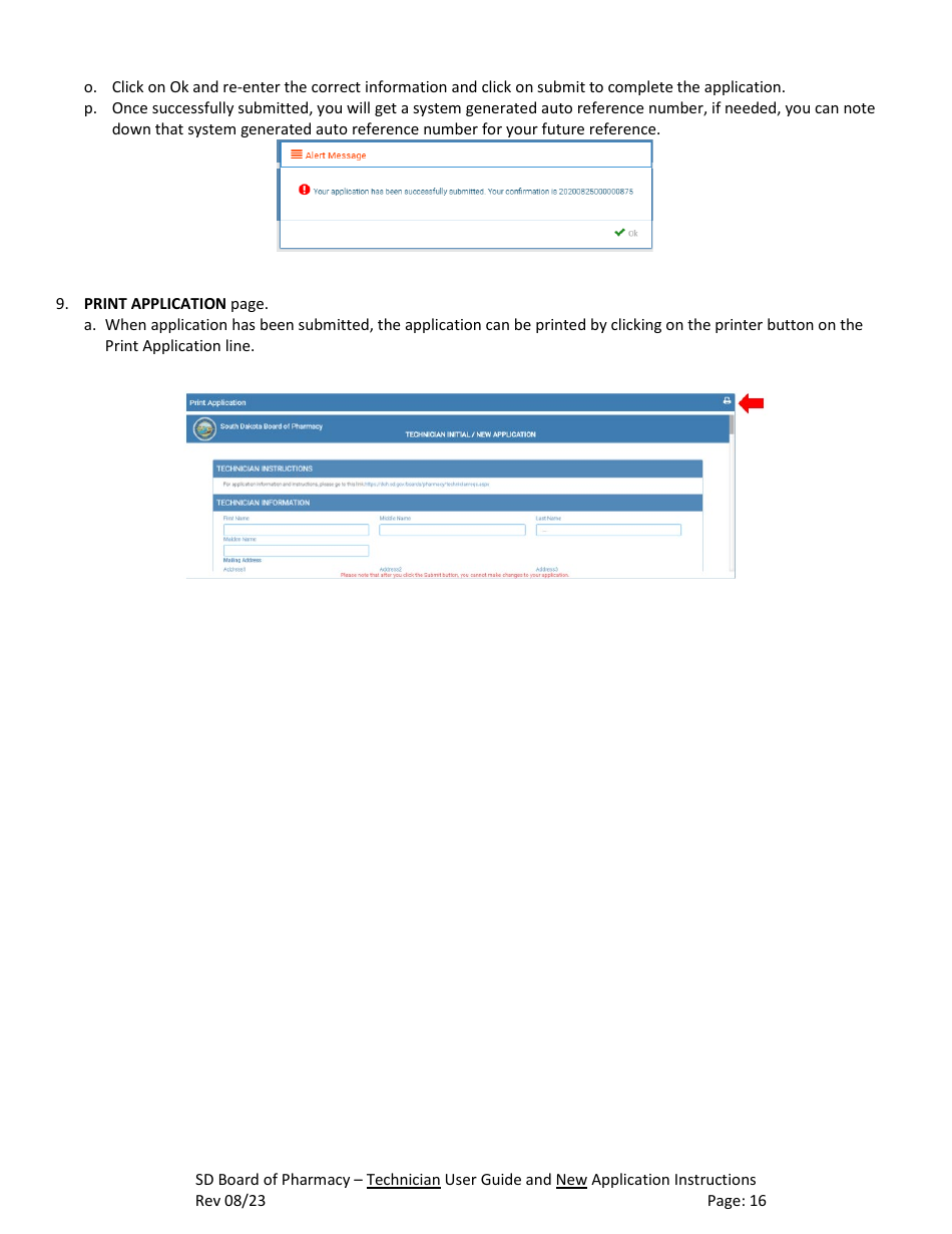 SD Board of Pharmacy - Technician User Guide and New Application Instructions - South Dakota, Page 17