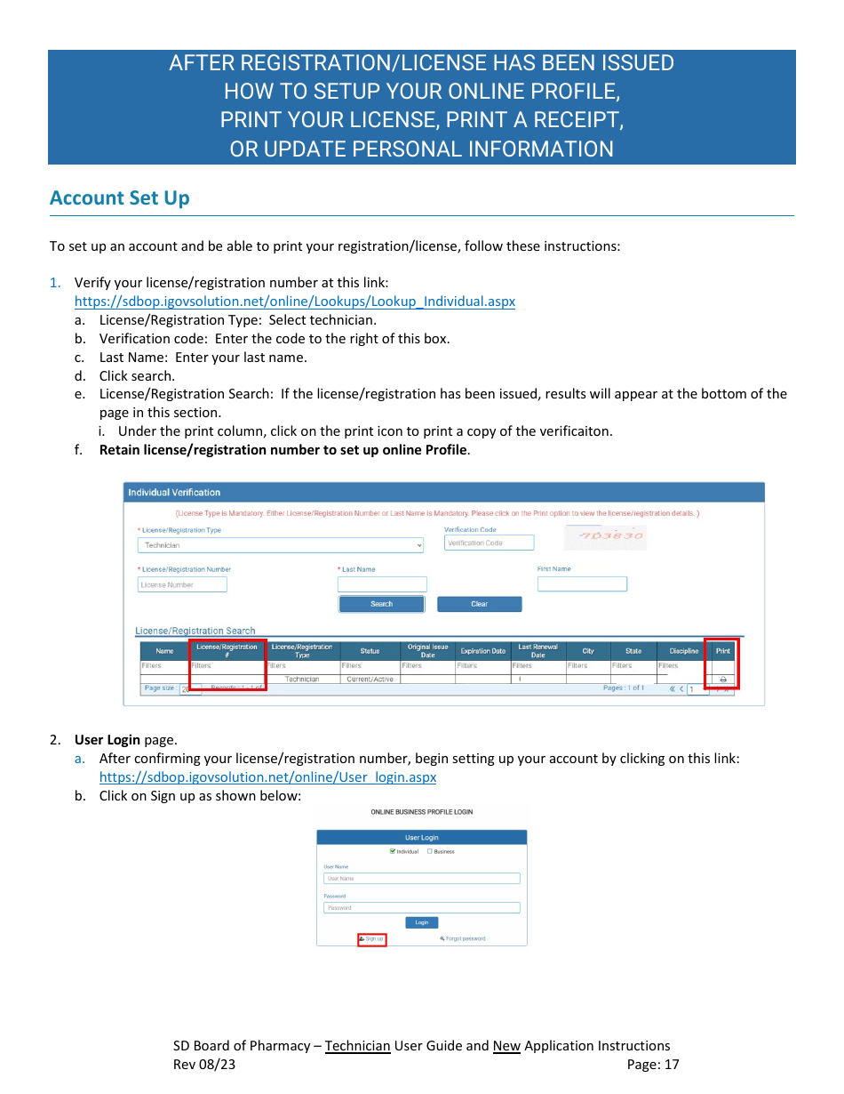 SD Board of Pharmacy - Technician User Guide and New Application Instructions - South Dakota, Page 18