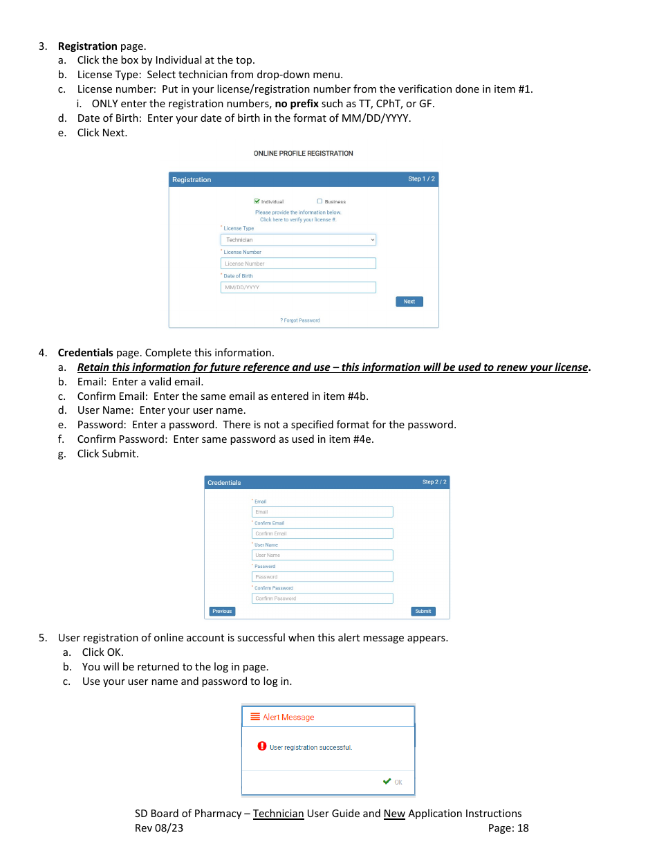 SD Board of Pharmacy - Technician User Guide and New Application Instructions - South Dakota, Page 19