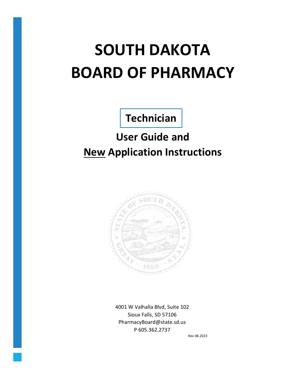 SD Board of Pharmacy - Technician User Guide and New Application Instructions - South Dakota, Page 1
