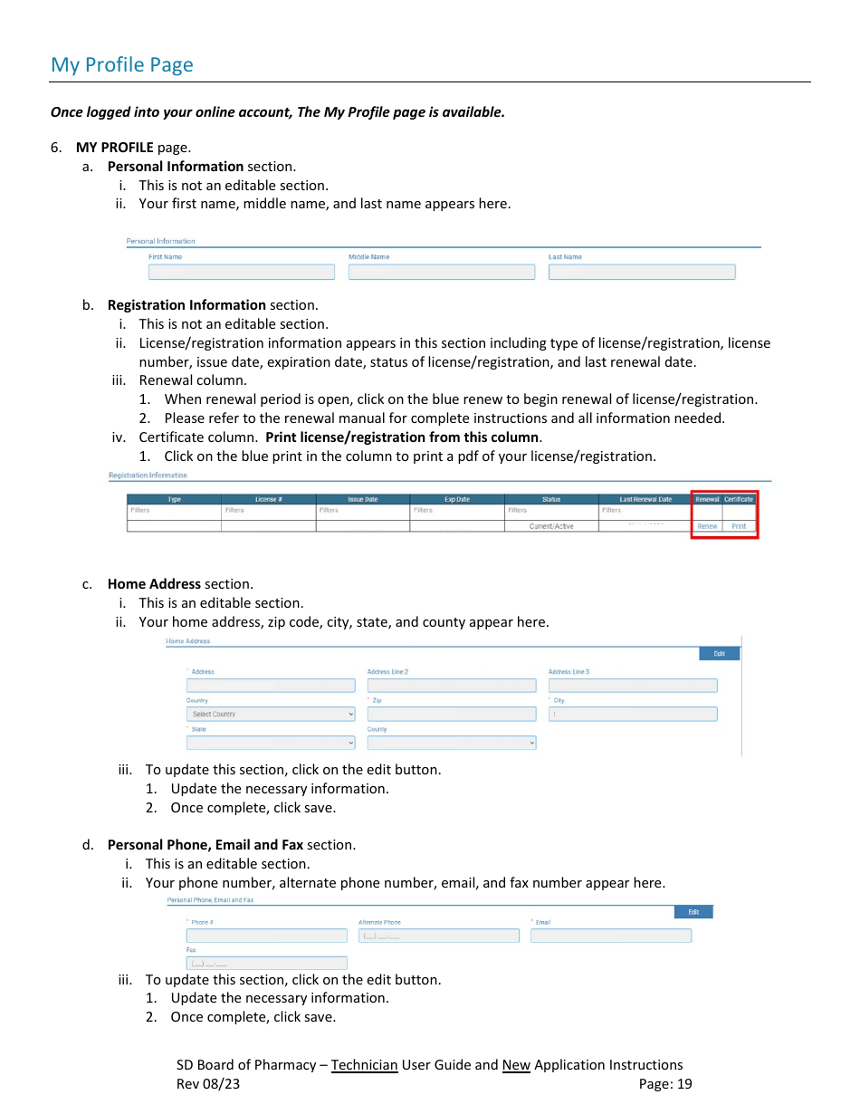SD Board of Pharmacy - Technician User Guide and New Application Instructions - South Dakota, Page 20