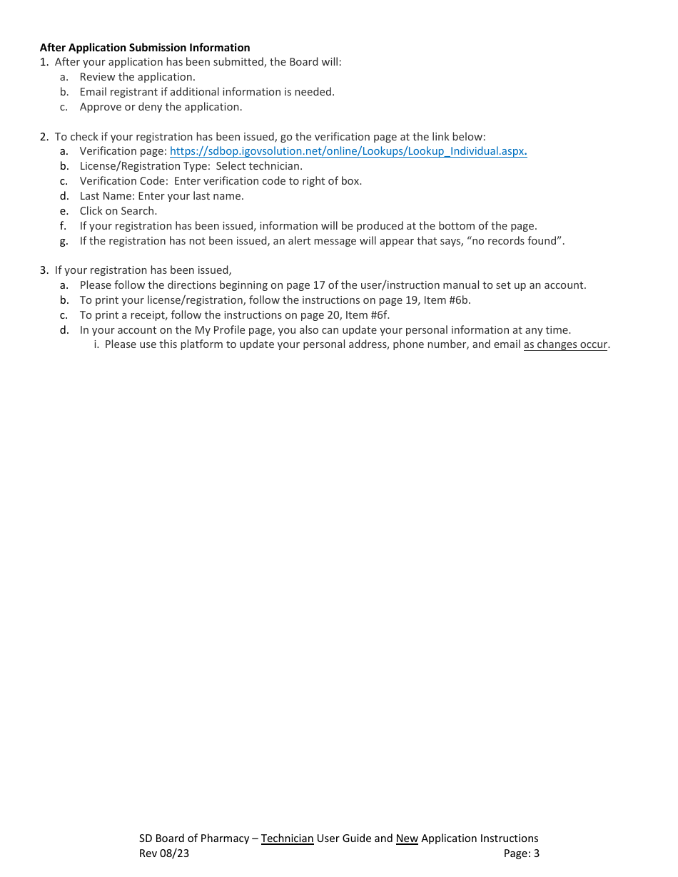 SD Board of Pharmacy - Technician User Guide and New Application Instructions - South Dakota, Page 4