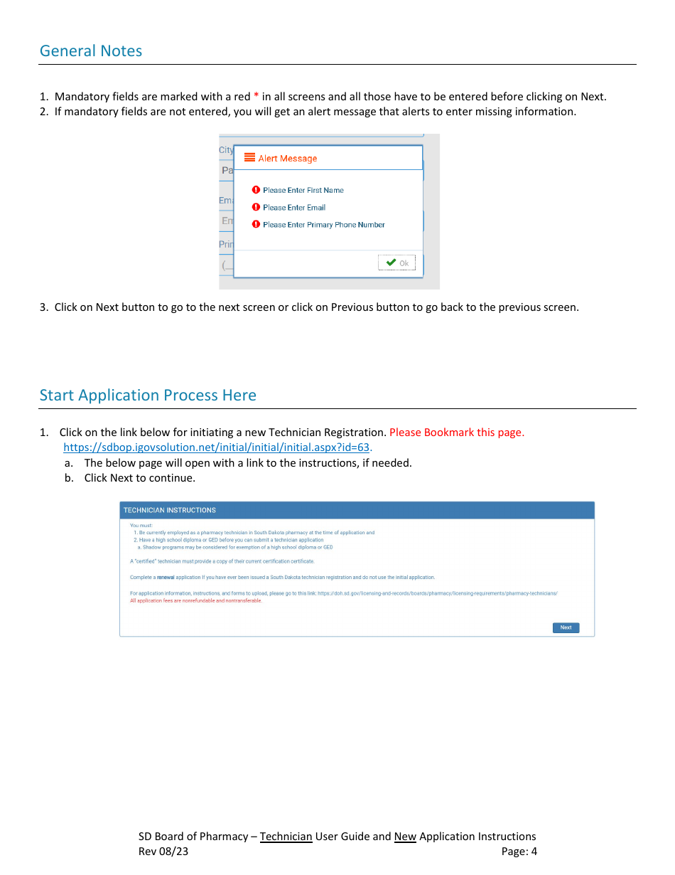 SD Board of Pharmacy - Technician User Guide and New Application Instructions - South Dakota, Page 5