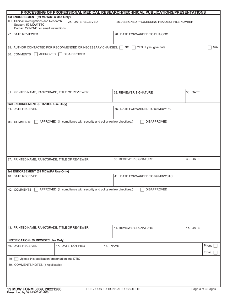 59 MDW Form 3039 Processing of Professional Medical Research / Technical Publications / Presentations, Page 3