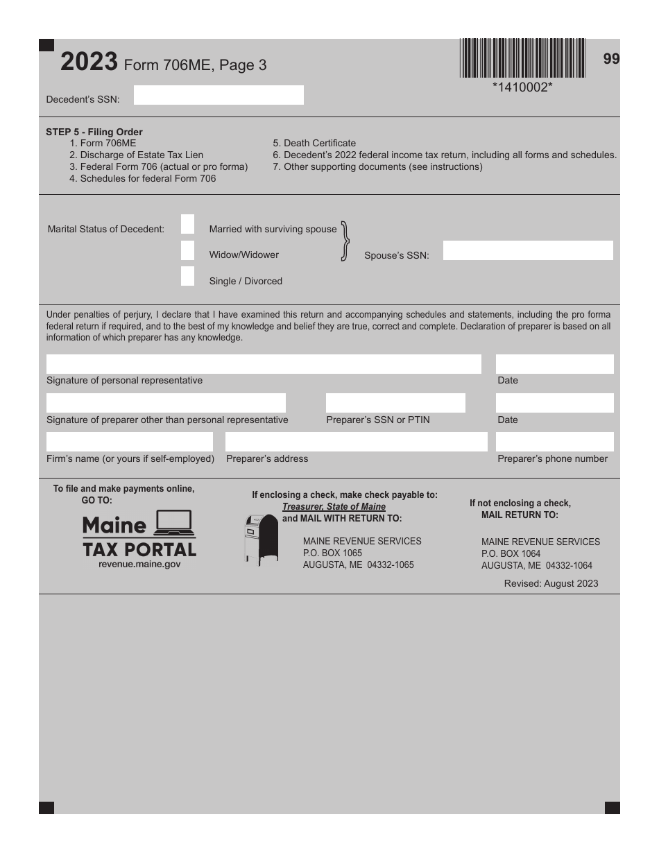 Form 706ME Download Fillable PDF or Fill Online Maine Estate Tax Return