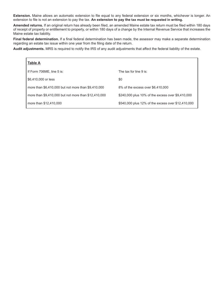 Instructions for Form 706ME Maine Estate Tax Return - Maine, Page 3