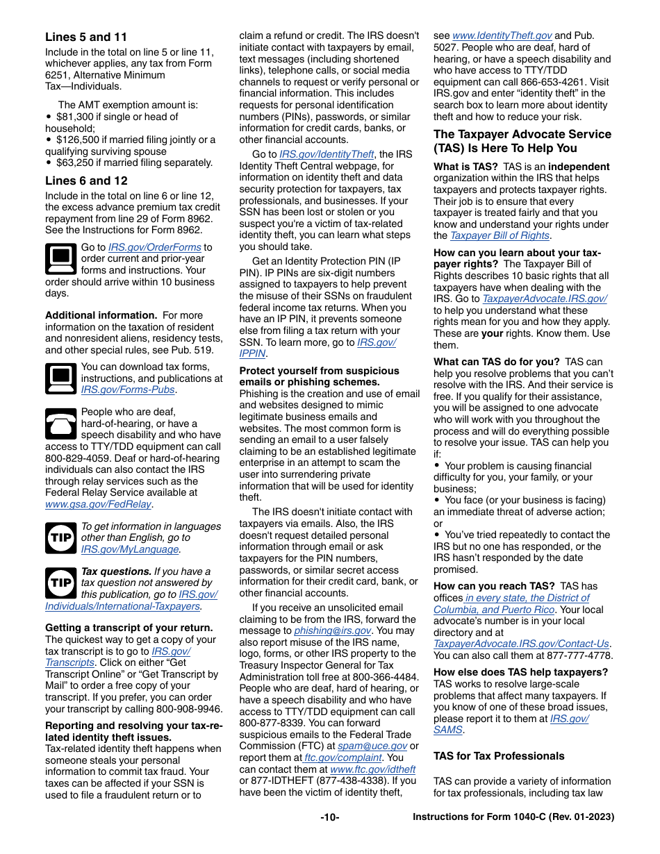 Instructions for IRS Form 1040-C U.S. Departing Alien Income Tax Return, Page 10