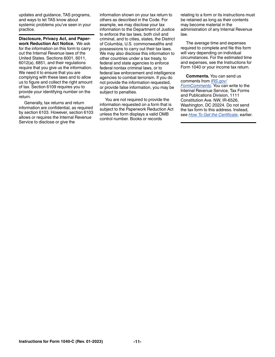 Instructions for IRS Form 1040-C U.S. Departing Alien Income Tax Return, Page 11