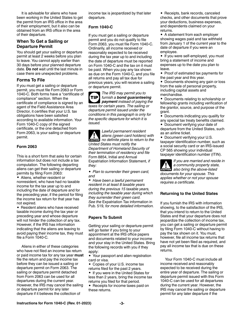 Instructions for IRS Form 1040-C U.S. Departing Alien Income Tax Return, Page 3