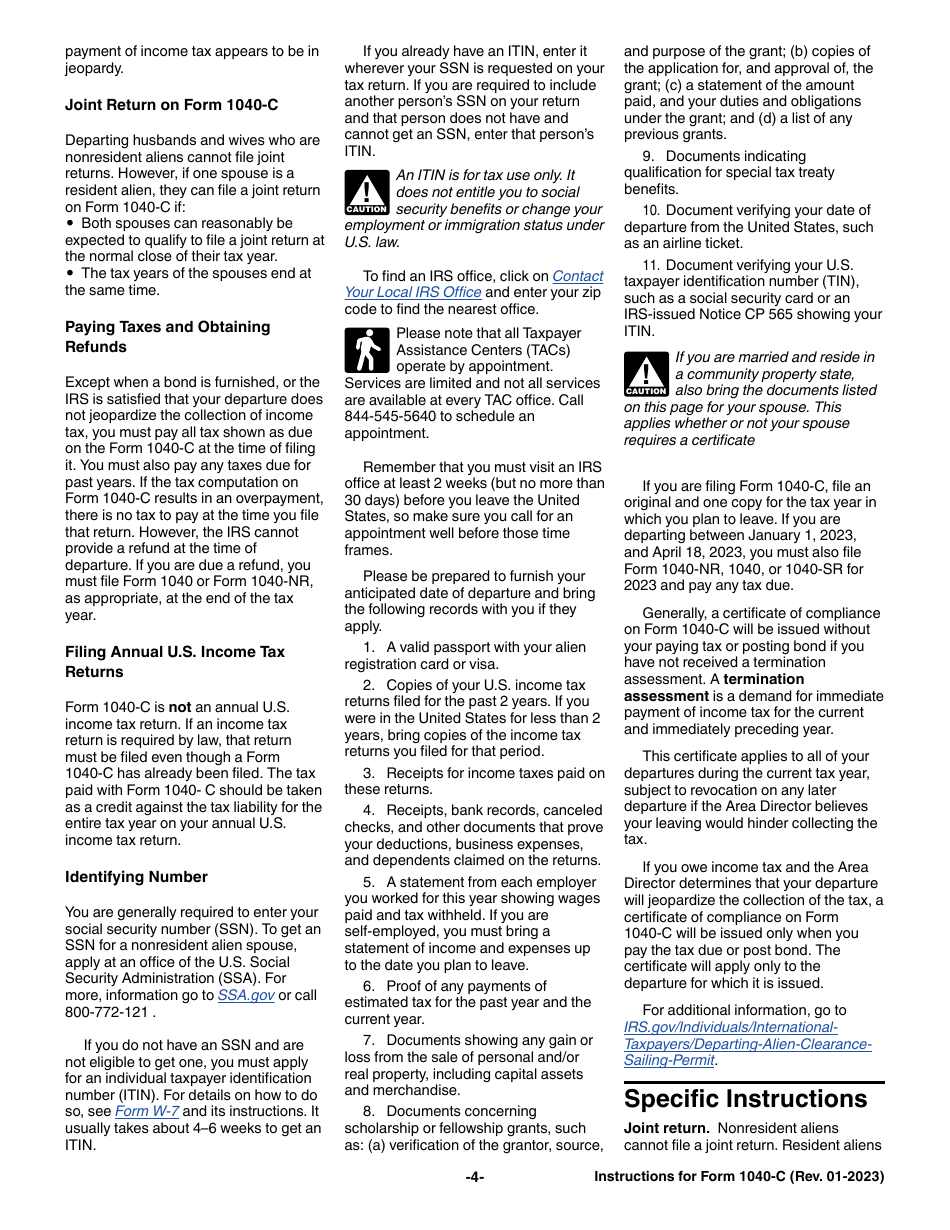 Instructions for IRS Form 1040-C U.S. Departing Alien Income Tax Return, Page 4