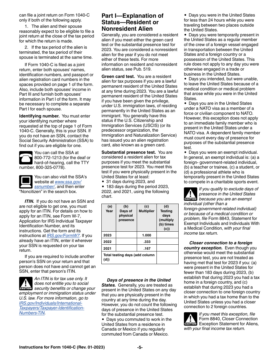 Instructions for IRS Form 1040-C U.S. Departing Alien Income Tax Return, Page 5