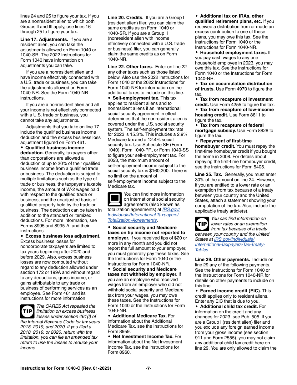 Instructions for IRS Form 1040-C U.S. Departing Alien Income Tax Return, Page 7