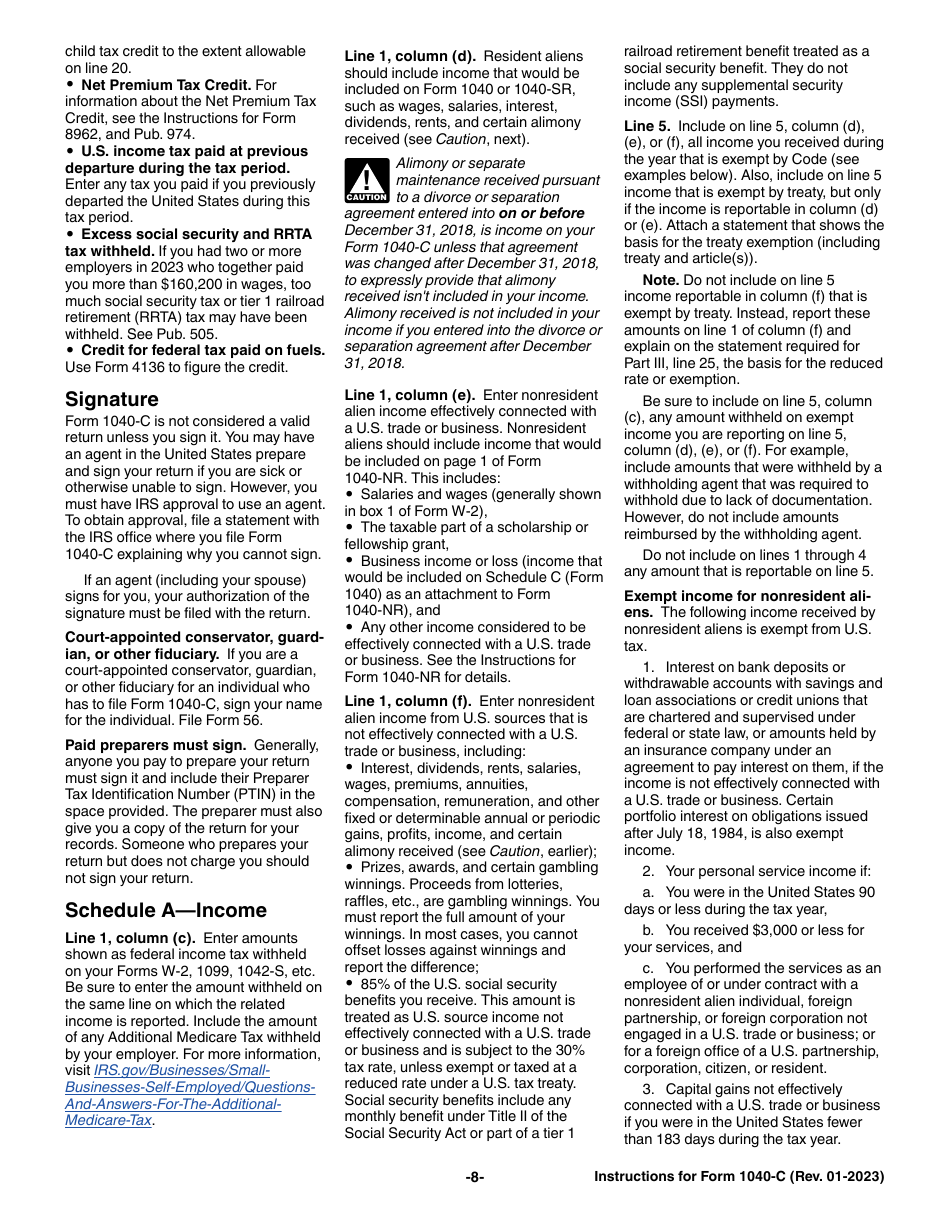 Instructions for IRS Form 1040-C U.S. Departing Alien Income Tax Return, Page 8
