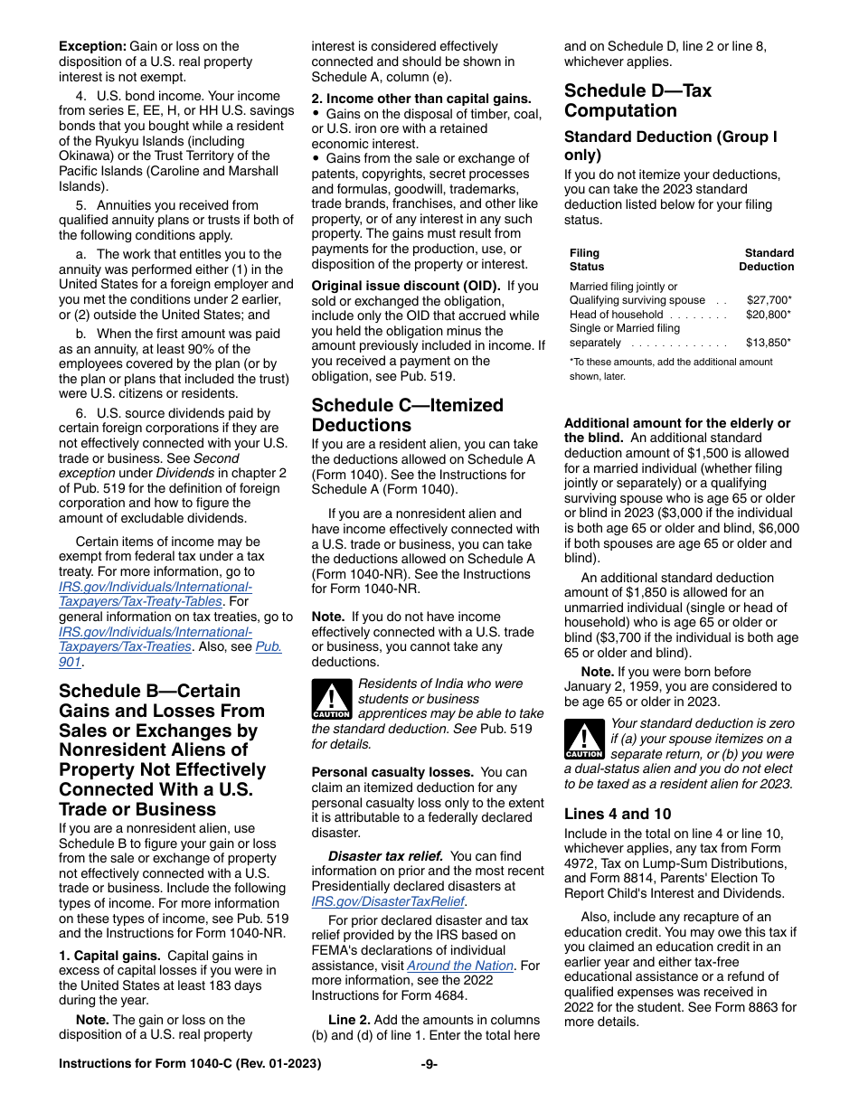 Instructions for IRS Form 1040-C U.S. Departing Alien Income Tax Return, Page 9