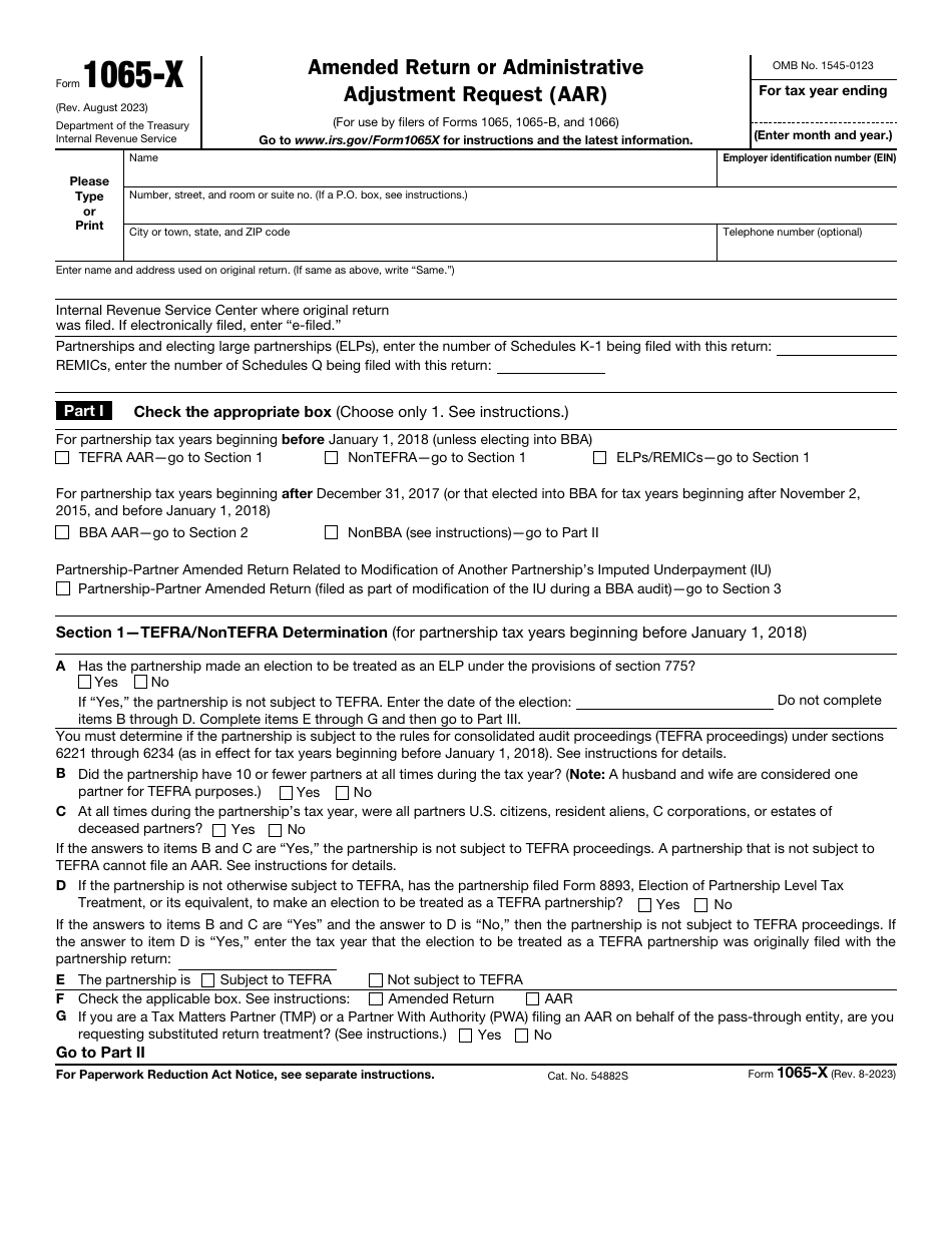 IRS Form 1065-X Amended Return or Administrative Adjustment Request (AAR), Page 1