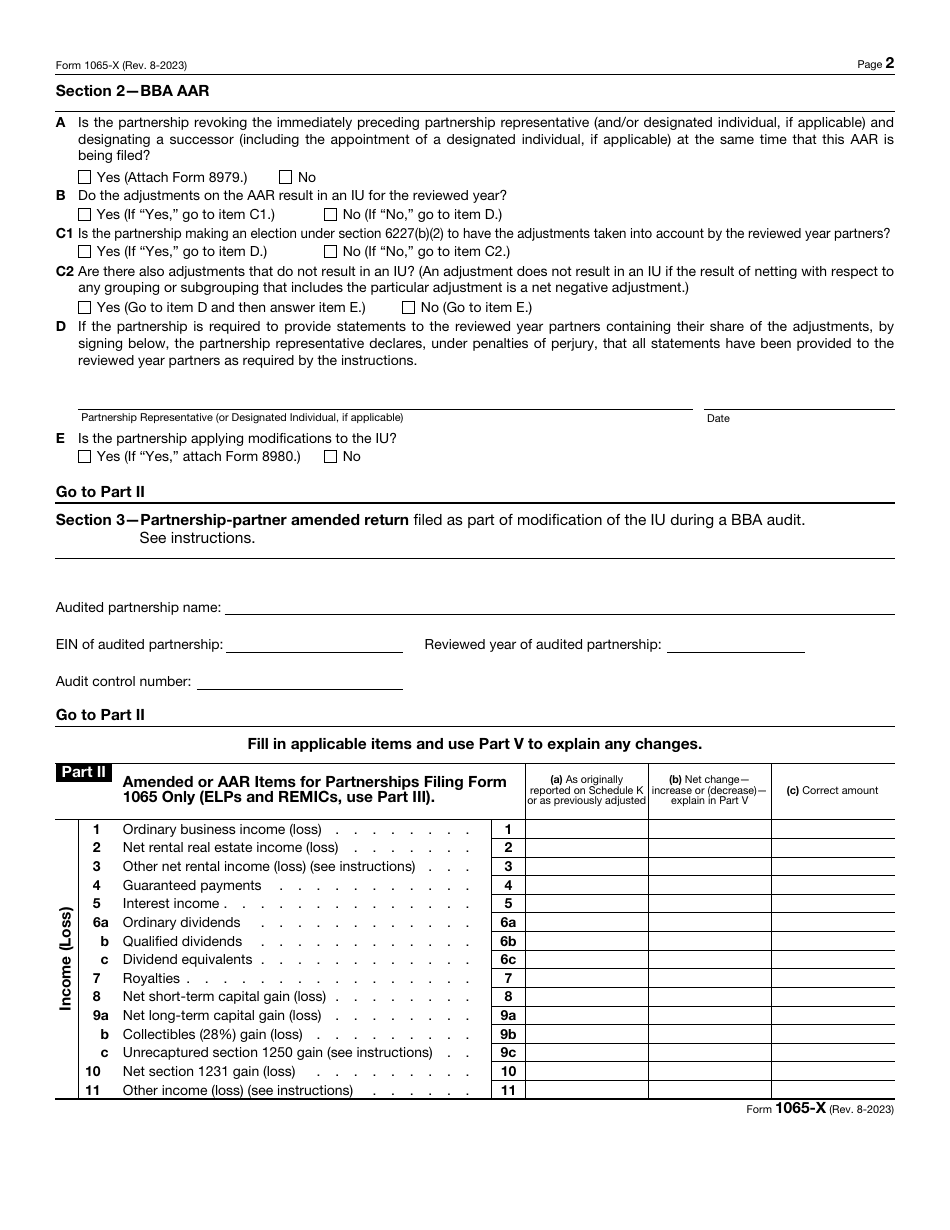 IRS Form 1065-X Amended Return or Administrative Adjustment Request (AAR), Page 2