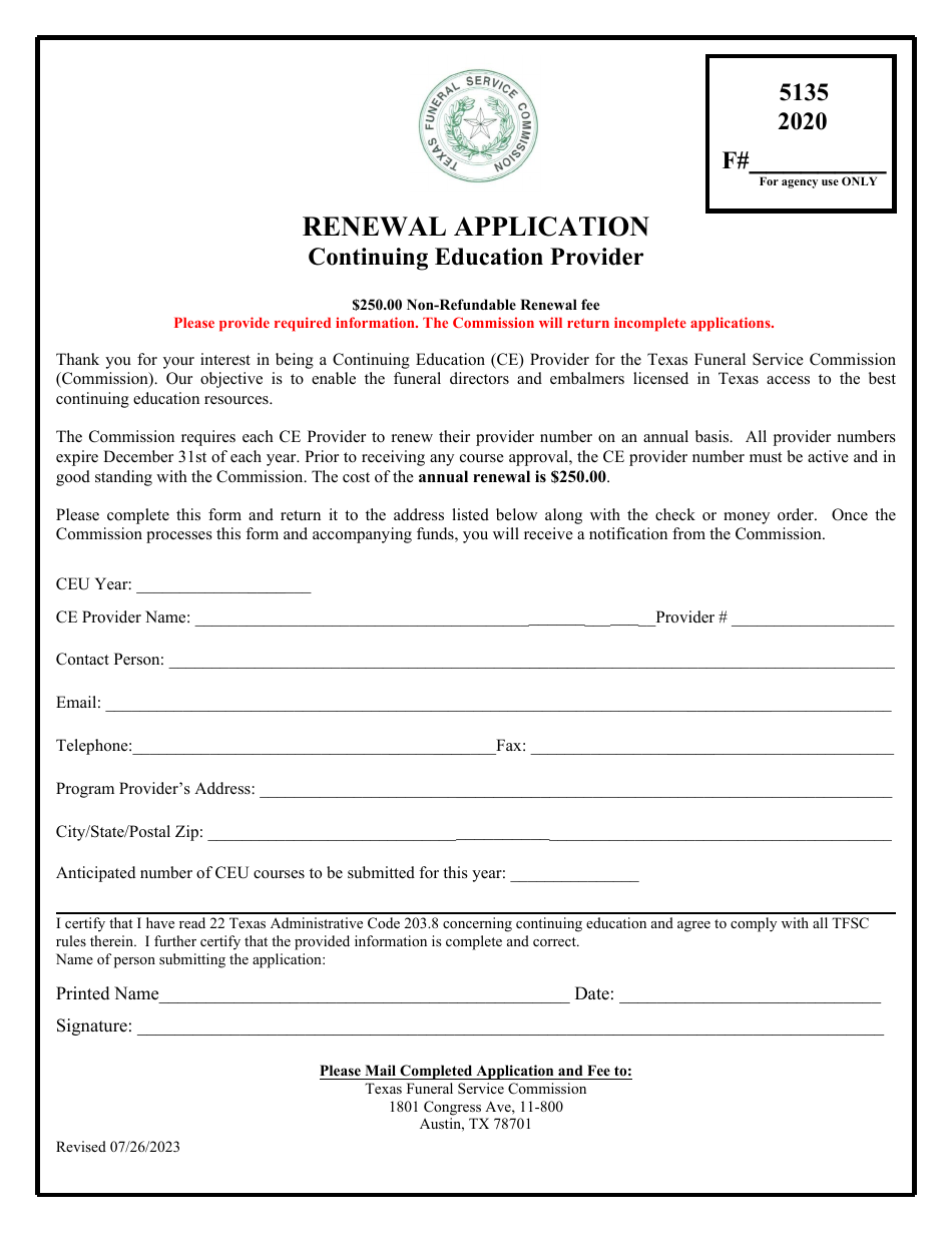 Continuing Education Provider Renewal Application - Texas, Page 1