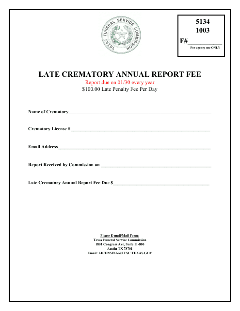 Late Crematory Annual Report Fee - Texas