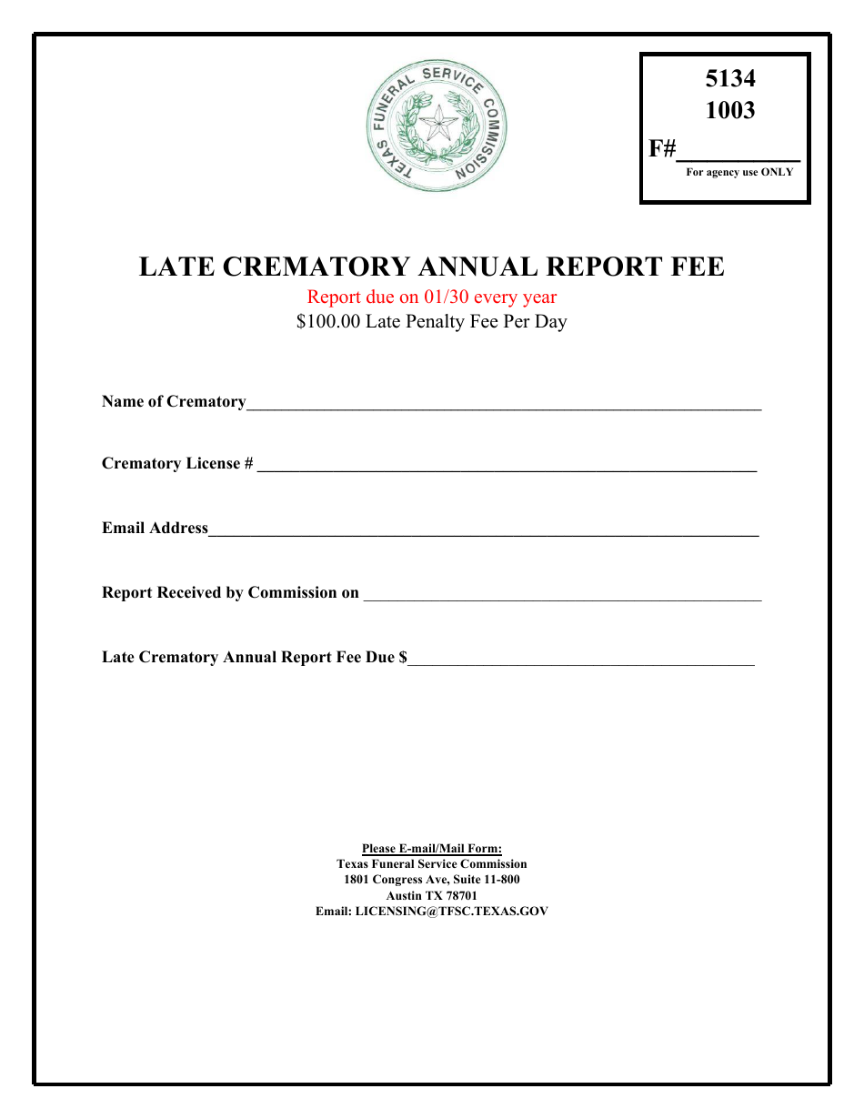 Late Crematory Annual Report Fee - Texas, Page 1