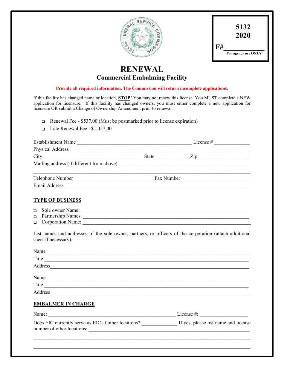 Renewal - Commercial Embalming Facility - Texas, Page 1