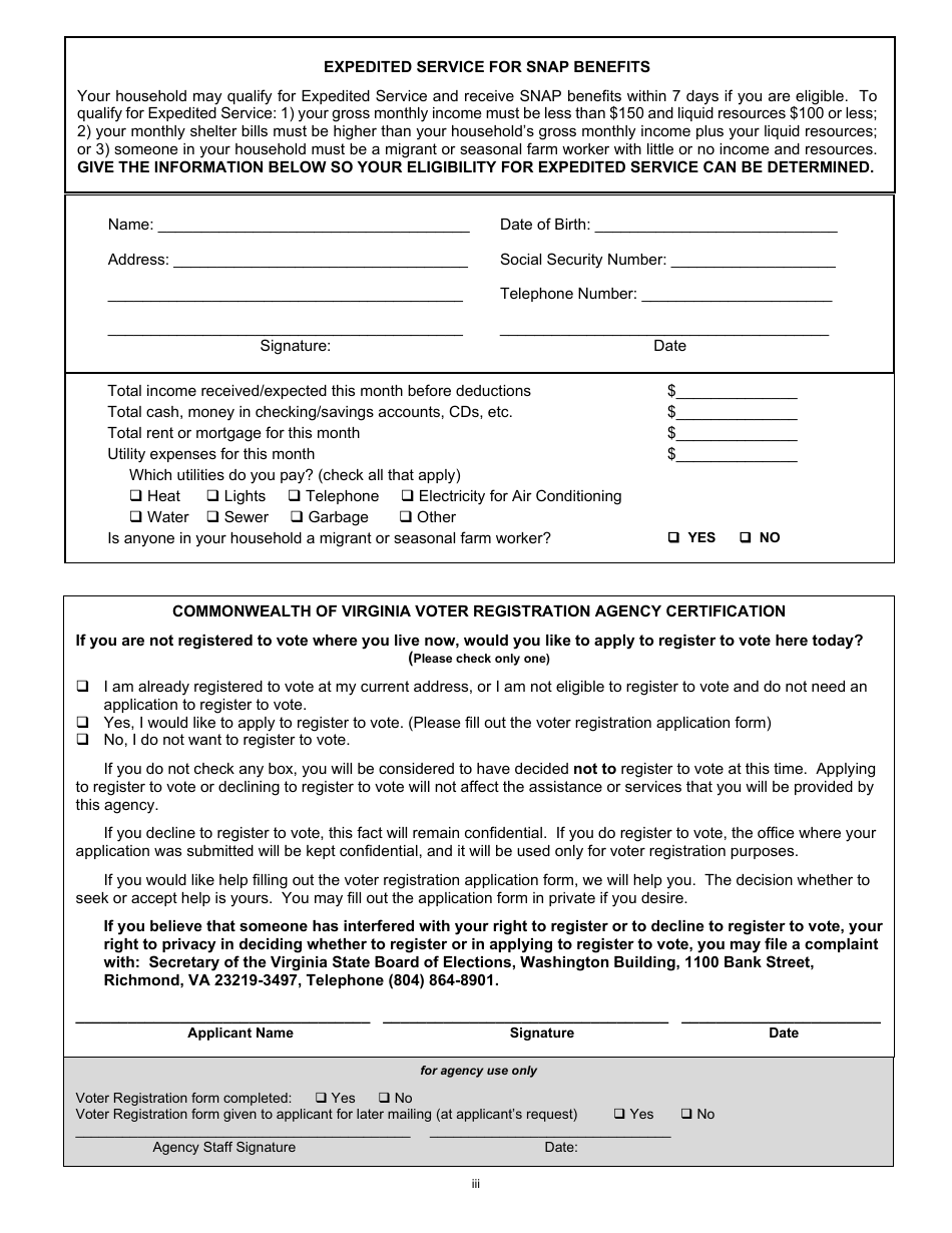 Form 032-03-1100-39-ENG Application for Benefits - Snap - Virginia, Page 3