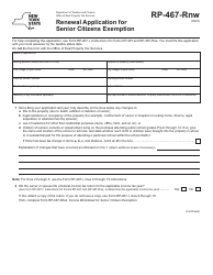 Document preview: Form RP-467-RNW Renewal Application for Senior Citizens Exemption - New York