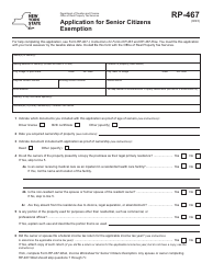 Document preview: Form RP-467 Application for Senior Citizens Exemption - New York