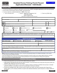 Document preview: Form 735-265 Disabled Person Parking Permit Placard Application/Renewal: Individuals - Nevada