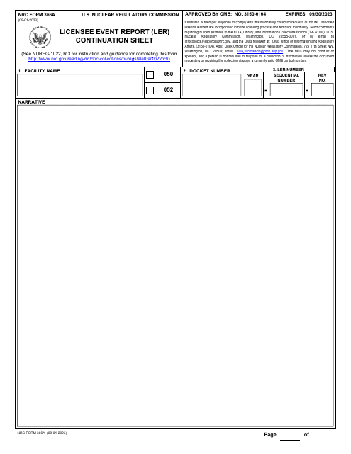 NRC Form 366A  Printable Pdf