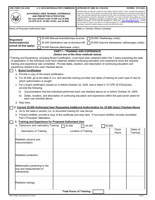 NRC Form 313A (AUS)  Printable Pdf