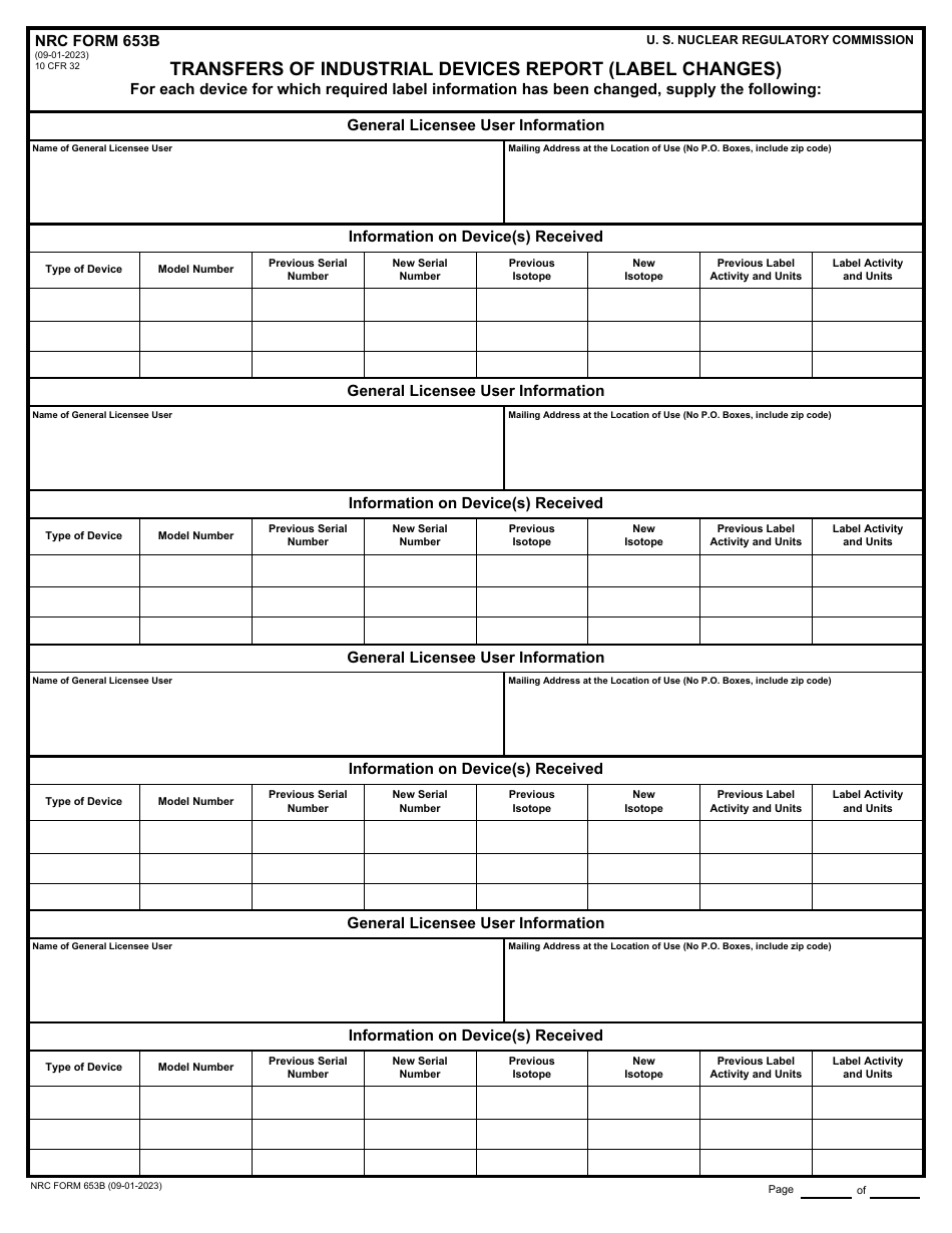 NRC Form 653 Transfers of Industrial Devices Report (To General Licensees), Page 6